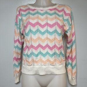 Jolie Women's Pastel Spring Easter Chevron Cropped Sweater Size S